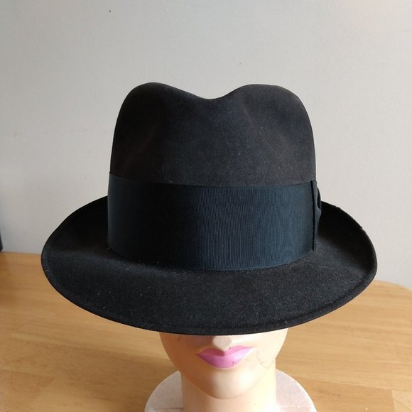 Vtg Resistol Fedora Hat Kitten FinishBeaver 3X 7 1/8 Self-Conforming Black